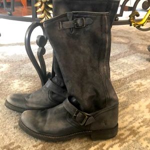 Frye Boots tall distressed gray with buckles